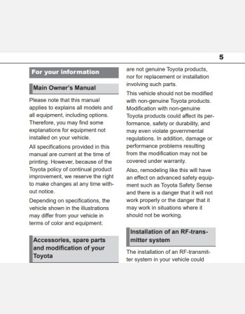 toyota kluger 2022-2023 owners manual